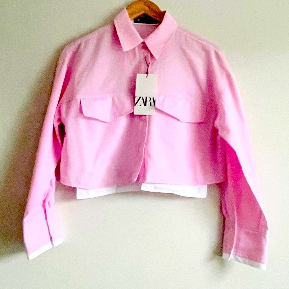 ZARA CROP OXFORD SHIRT, striped pastel pink - Picture 6 of 16